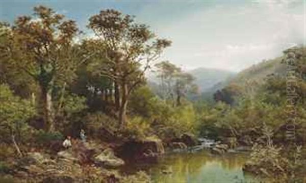 On The Teign, Holly Street Mill, Devon Oil Painting by William Williams Of Plymouth