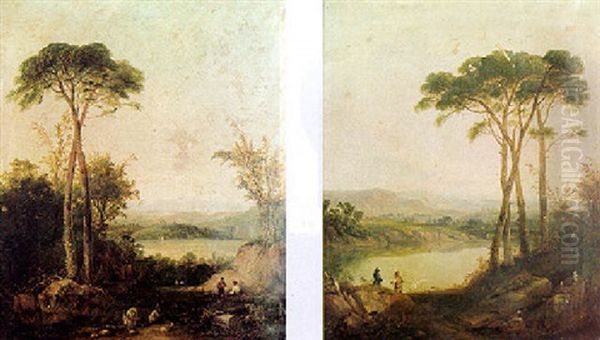 An Italianate View Of A Lake Oil Painting by William Williams Of Plymouth