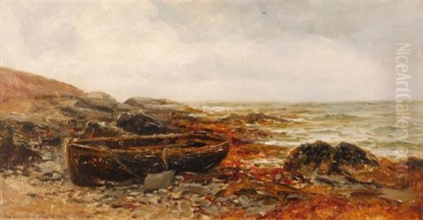 Currachs By A Rocky Shore Oil Painting by Alexander Williams