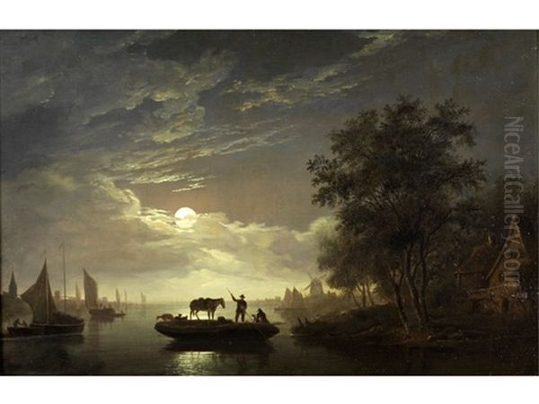 Flusslandschaft Bei Vollmond Oil Painting by Edward Williams