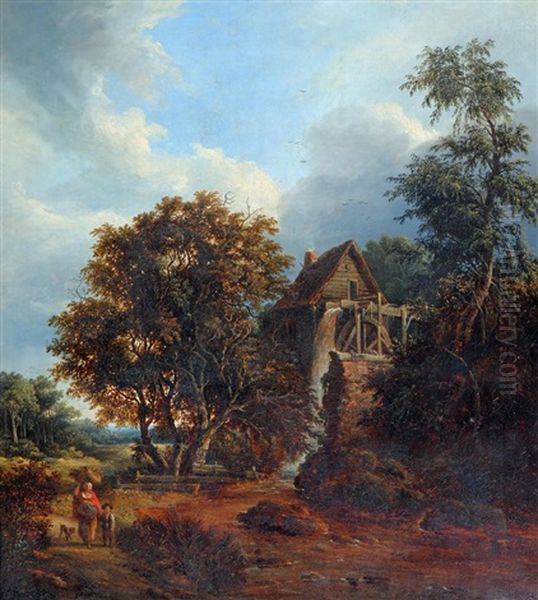 Rural Scene With Figures Near A Mill Oil Painting by Edward Williams