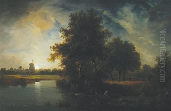 Moonlight River Landscape Oil Painting by Edward Williams