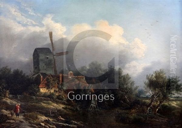 Cottage And Windmill In A Landscape by Edward Charles Williams