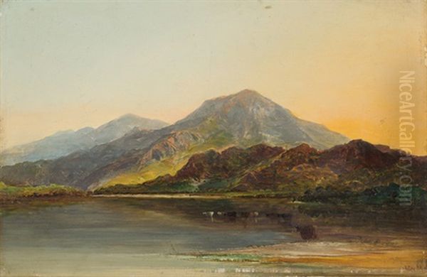 <on The Glaslyn, North Wales> Oil Painting by Edward Charles Williams