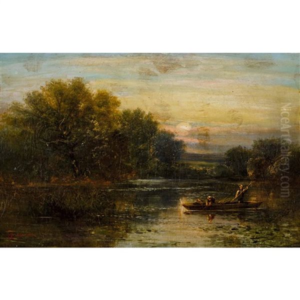 Flusspartie Mit Ruderboot Oil Painting by Edward Charles Williams