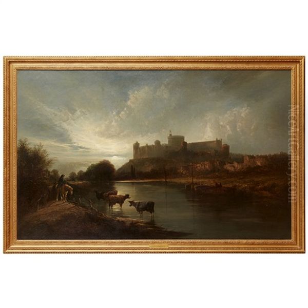 Windsor Castle By Moonlight Oil Painting by Edward Charles Williams