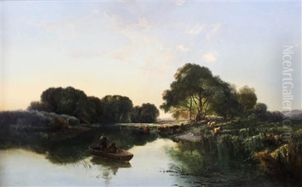 Extensive River Landscape Thought To Be Henley Reaches On The River Thames Oil Painting by Edward Charles Williams