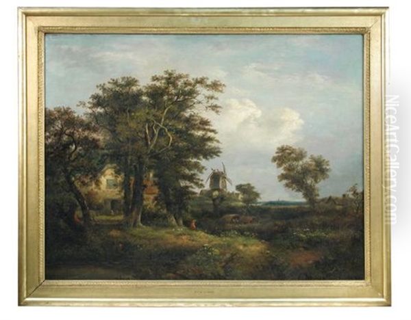 View Of A Mill In A Wooded Landscape With A Gypsy Encampment Oil Painting by Edward Charles Williams