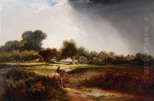 Landscape With Rustics On The Outskirts Of A Village Oil Painting by Edward Charles Williams