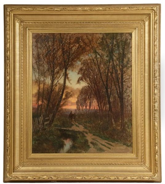 Barbizon Forest Cart Path At Sunset Oil Painting by Frederick Dickinson Williams