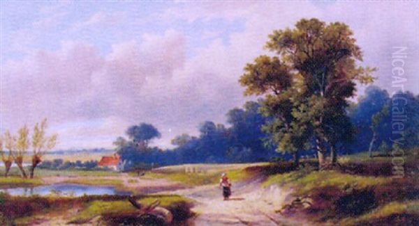 An Expansive Landscape With Distant Village And Figure Oil Painting by Frederick Dickinson Williams