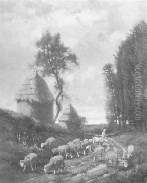 Shepherdess And Flock On The Road To Pasture Oil Painting by Frederick Dickinson Williams