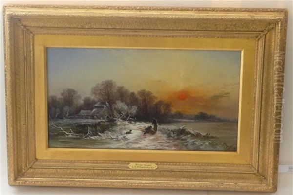 Winter Sunset Oil Painting by George Augustus Williams