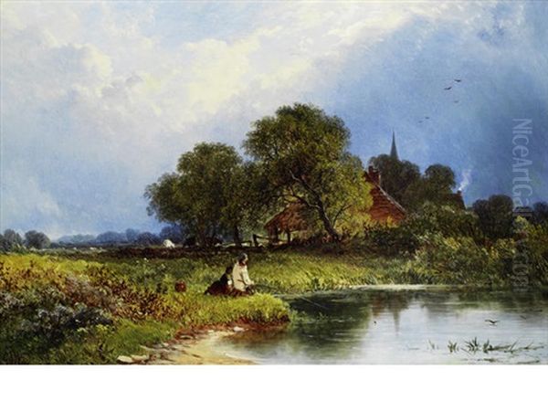 Woodcutters In A Landscape (+ Fishermen In A Landscape; Pair) Oil Painting by George Augustus Williams