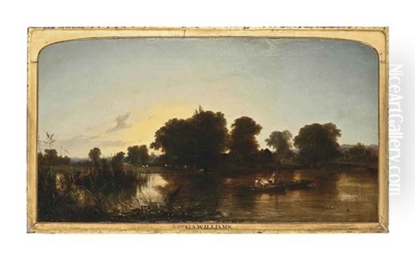 Punting At Dusk Oil Painting by George Augustus Williams