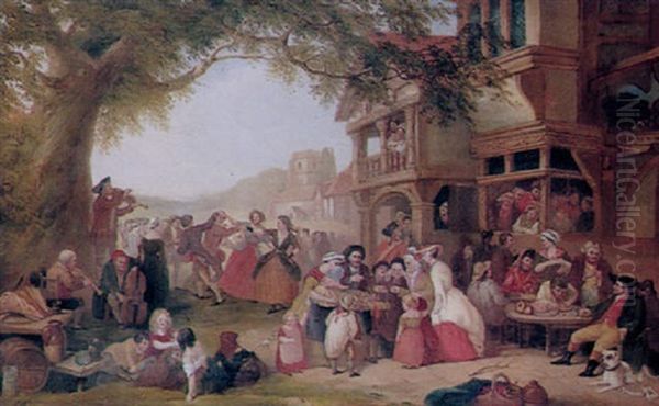 A Village Kermesse Before The Royal Oak Oil Painting by Henry Williams