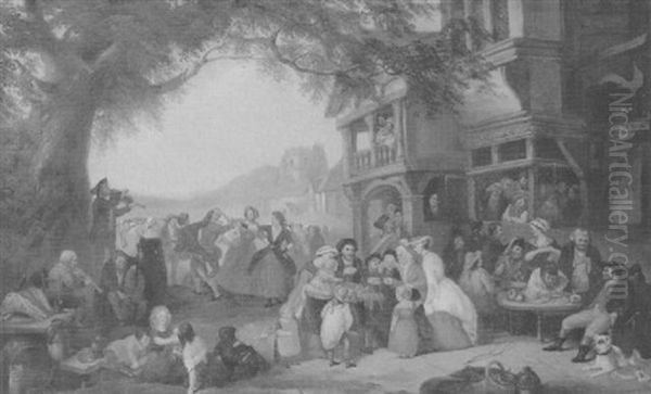 A Village Kermesse Before The Royal Oak Oil Painting by Henry Williams