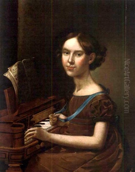 Portrait Of A Girl Playing A Piano Oil Painting by Henry Williams