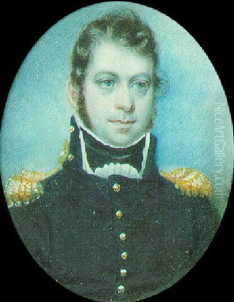 Commodore Bainbridge, Wearing Naval Uniform With Gold Epaulettes And Buttons And Black Stock Oil Painting by Henry Williams