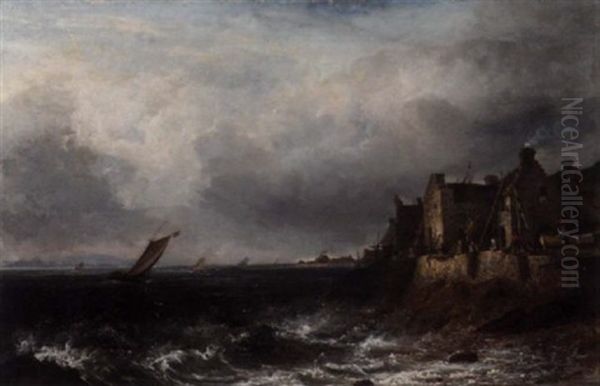 Shipping Off A Rocky Coast Oil Painting by James Francis Williams