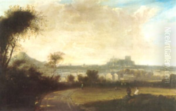 A View Of Edinburgh From Inverheath With Two Figures Oil Painting by James Francis Williams