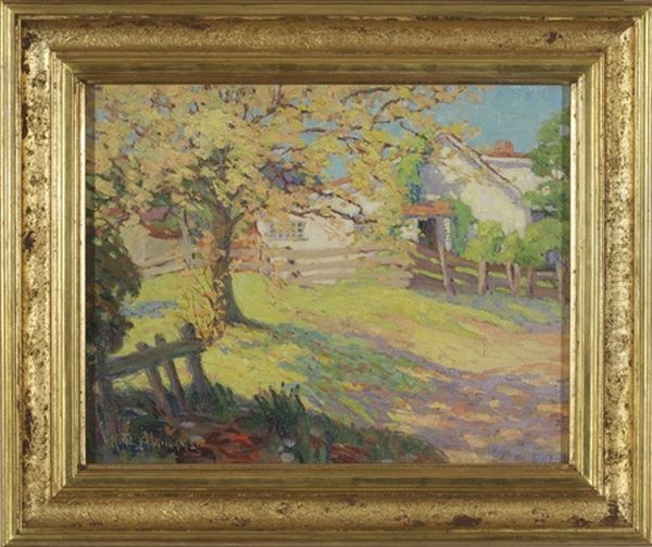 Sunlit Farm House With Fence by Kate A. Williams