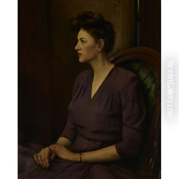 Portrait Of A Woman In A Lavender Dress Oil Painting by Keith Shaw Williams