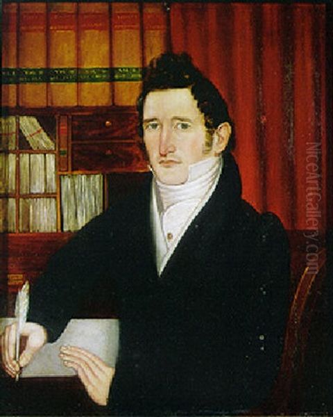 Portrait Of Samuel G. Opdycke At His Desk Wearing A Black Coat Oil Painting by Micah Williams