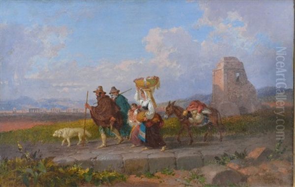 Travellers, Rome 1866 Oil Painting by Penry Williams