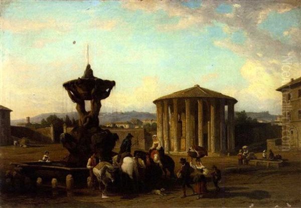 View Of The Temple Of Vesta, The Piazzi Di Bocca Di Verita Oil Painting by Penry Williams