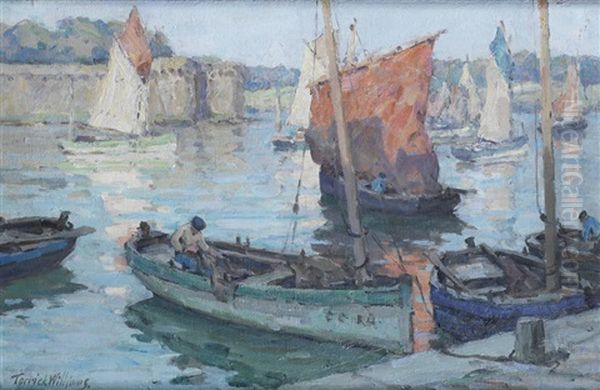 The Red Sail, Concarneau Oil Painting by Terrick Williams