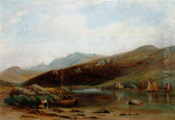 Figures On The Shore Of Loch Ranza, The Isle Of Arran Oil Painting by Thomas R. Williams