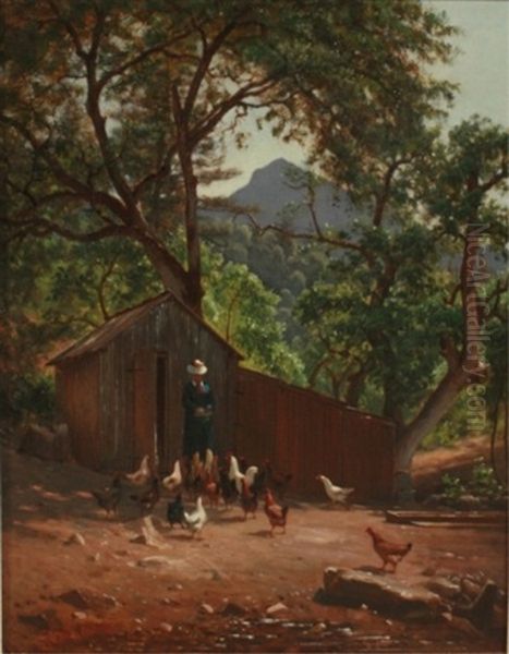 Girl Feeding Chickens Oil Painting by Virgil Williams