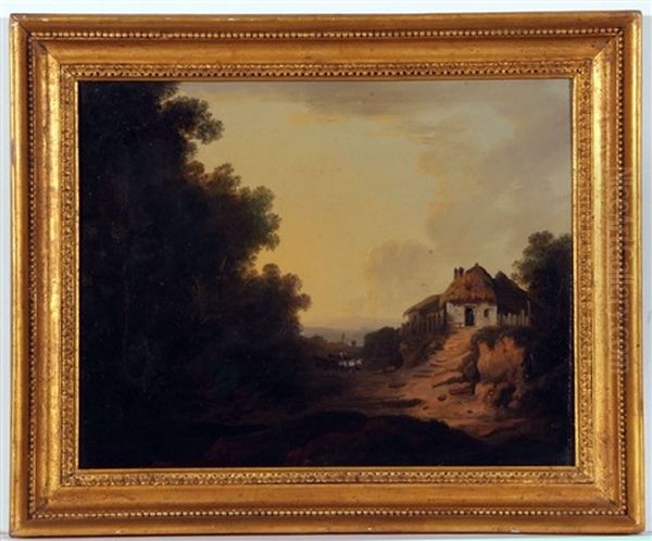 Figure With Horse And Cart Before A Cottage Oil Painting by William Williams