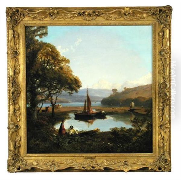 On The River Plym, Devon Oil Painting by William (of Plymouth) Williams