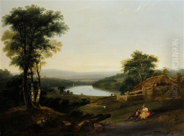 Extensive Wooded Landscape With Cottage Beyond Oil Painting by William (of Plymouth) Williams