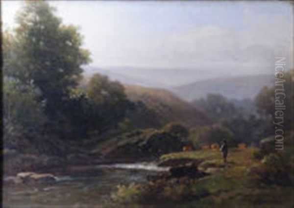 River Landscape With Figure Oil Painting by William (of Plymouth) Williams