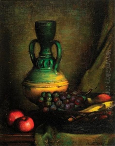 Still Life With Apples And Grapes Oil Painting by Albert Curtis Williamson