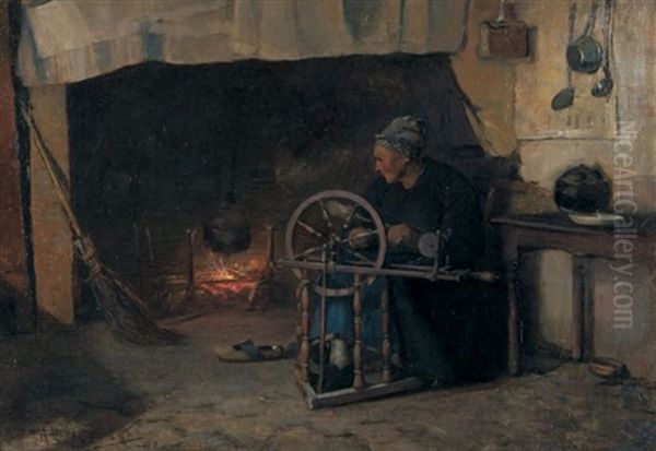 Woman At The Spinning Wheel Oil Painting by Albert Curtis Williamson