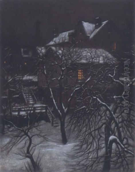 Snow Cobered Home At Evening by Albert Curtis Williamson