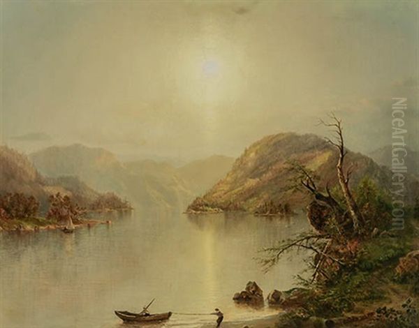 Hudson River Landscape At Sunrise Oil Painting by John Williamson