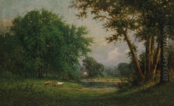 Landscape With Cows Oil Painting by John Williamson