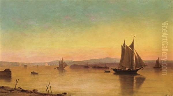 View Of The Catskills From The Hudson Oil Painting by John Williamson