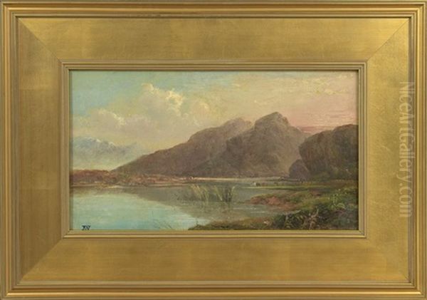 Mountainous River Landscape With Cattle Oil Painting by John Williamson