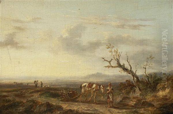 A Landscape With Peasant Girl And Horse (+ A Beach Scene) Oil Painting by Samuel Williamson