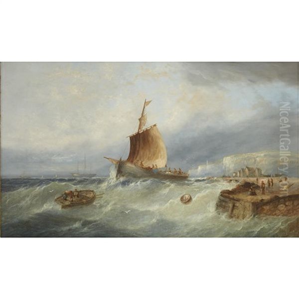 Fishing Vessels Off Ventnor, Isle Of Wight Oil Painting by William Henry Williamson