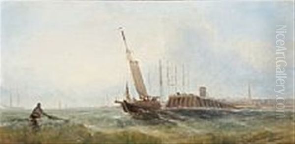 A Ship Sets Sails At The Pier Oil Painting by William Henry Williamson