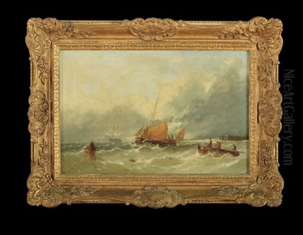 Fishermen On A Stormy Sea Oil Painting by William Henry Williamson