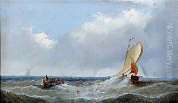 Shipping Off The Coast In Heavy Seas, A Pair Oil Painting by William Henry Williamson