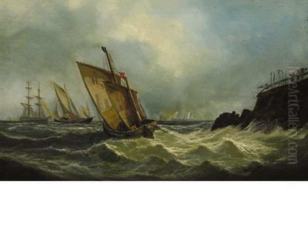 Shipping In Rough Seas Oil Painting by William Henry Williamson